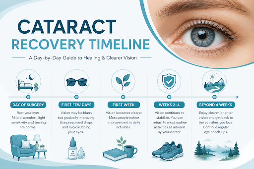 You are currently viewing Cataract Recovery Timeline: What to Expect After Eye Surgery